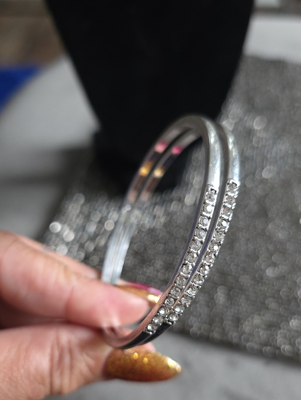 Source Unknown Silver Double-Row Crystal Bracelet